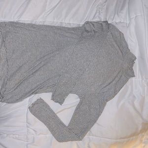 Long sleeve, fitted, mock turtleneck, Gap, shirt, light grey and white stripe